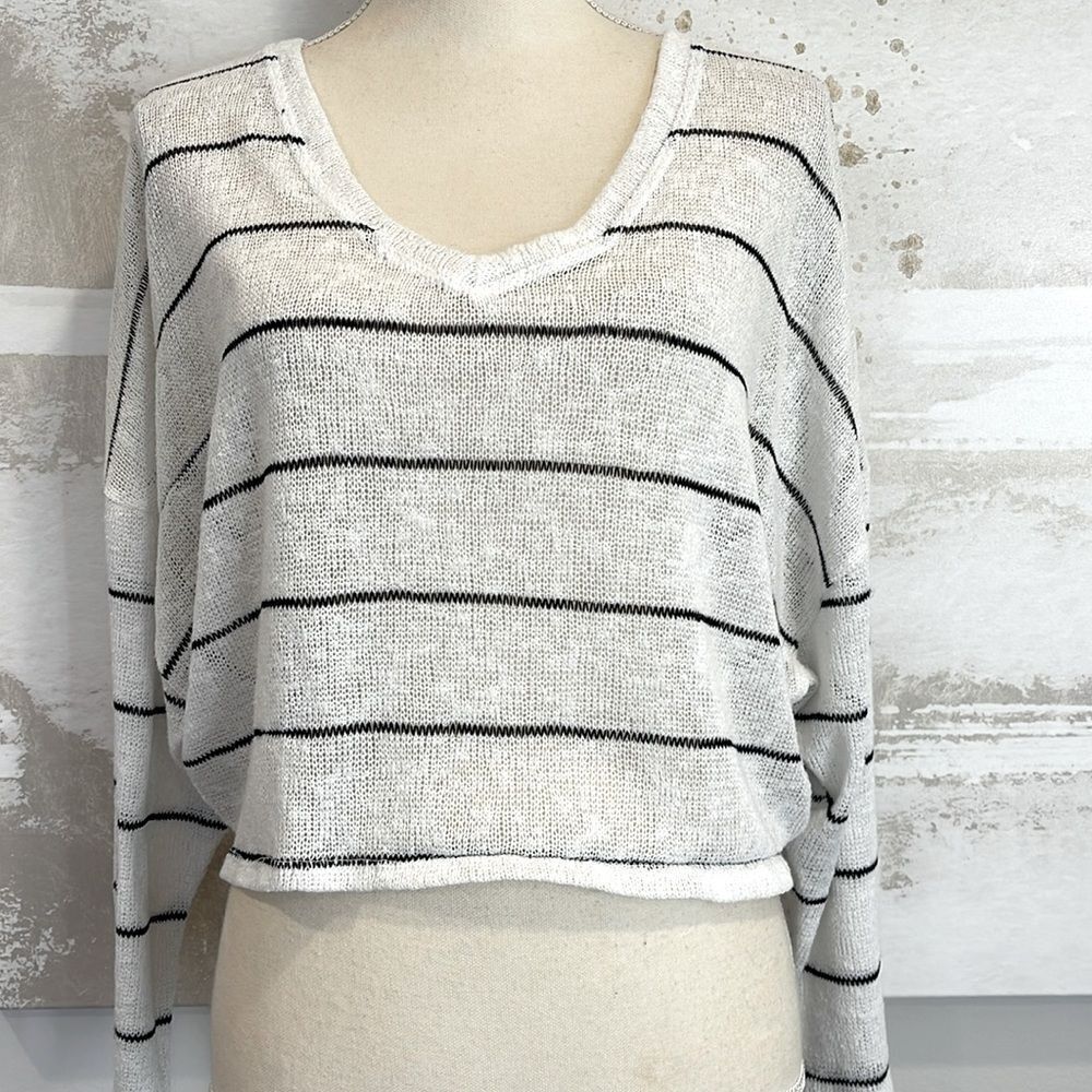 Striped Cropped Boutique V-Neck Lightweight Sweater